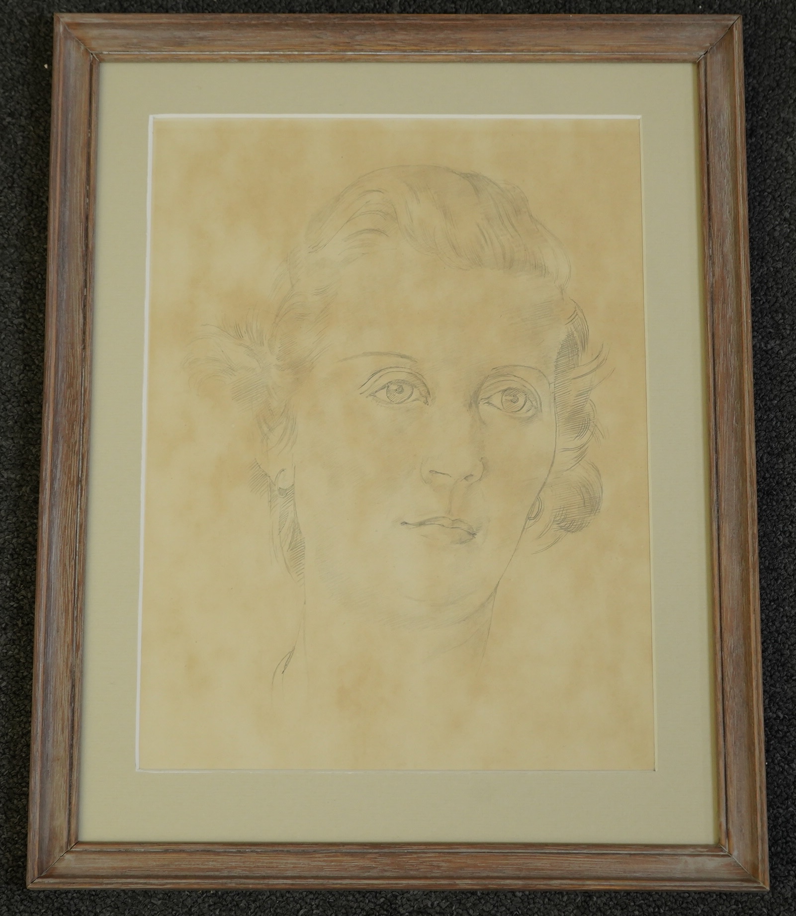 Sir Stanley Spencer R.A. (British, 1891-1959), pencil on paper, Portrait of Deidre Franks at Chauntry Court, Maidenhead, during the summer of 1954, 31.5 x 23.5cm. Condition - fair